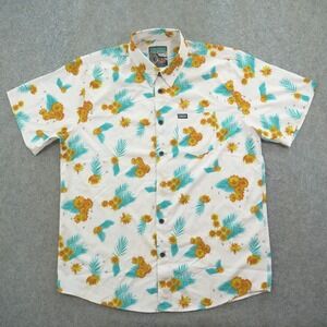 Dixxon Shirt Mens Extra Large White Button Floral Print Short Sleeve Streetwear